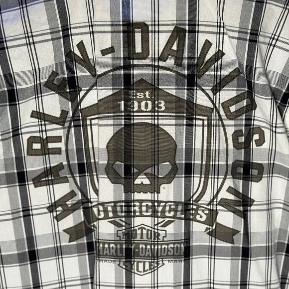 Harley-Davidson Men's Willie G. Skull Shield Plaid Shirt LS, Black/Grey - Picture 7 of 7